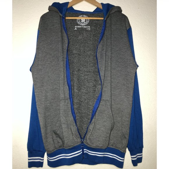 Roomy Letterman Stripe Hoodie (Gray/Blue) - Picture 2 of 5